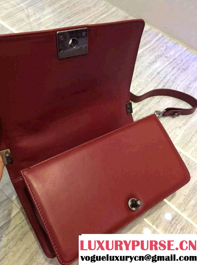 Chanel Chevron Chain Top Handle Boy Flap Bag Burgundy 2015