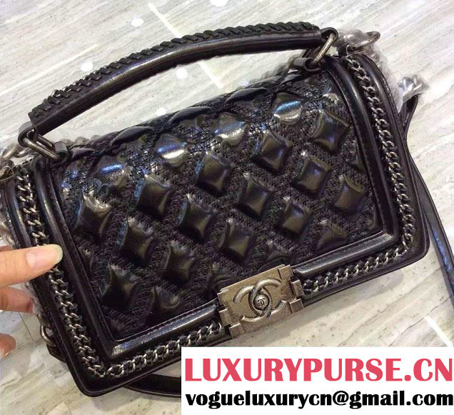 Chanel Chevron Chain Top Handle Boy Flap Bag Black 01 2015