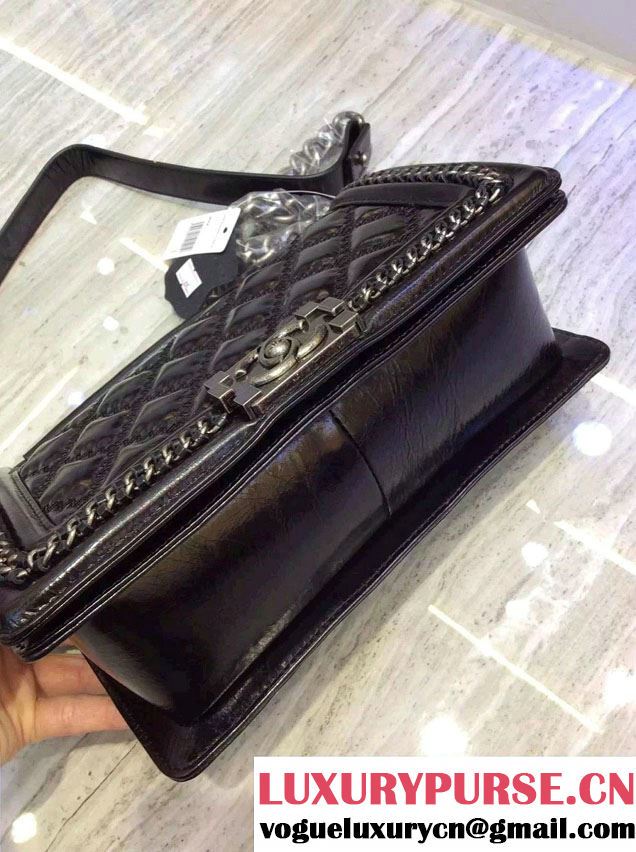Chanel Chevron Chain Top Handle Boy Flap Bag Black 01 2015
