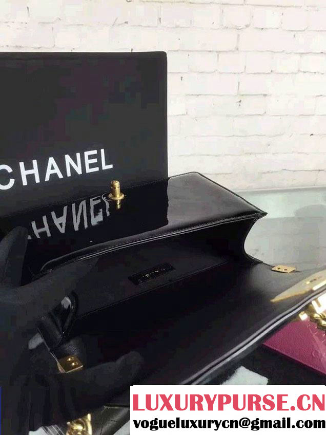 Chanel Iridescent Patent Leather Boy Flap Shoulder Bag Black with Gold Hardware 2015