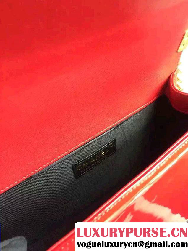 Chanel Iridescent Patent Leather Boy Flap Shoulder Bag Red with Gold Hardware 2015