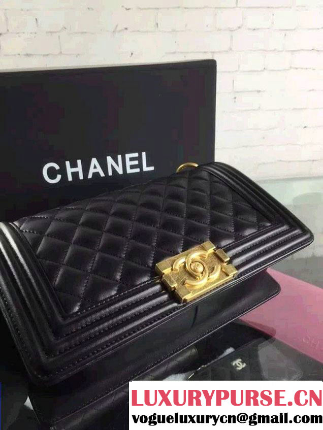 Chanel Iridescent Lambskin Boy Flap Shoulder Bag Black with Gold Hardware 2015