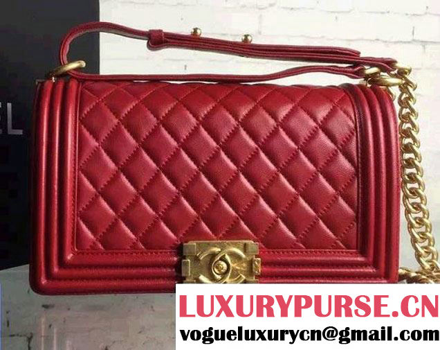 Chanel Iridescent Lambskin Boy Flap Shoulder Bag Red with Gold Hardware 2015