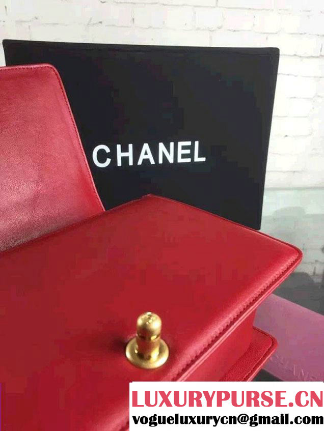 Chanel Iridescent Lambskin Boy Flap Shoulder Bag Red with Gold Hardware 2015