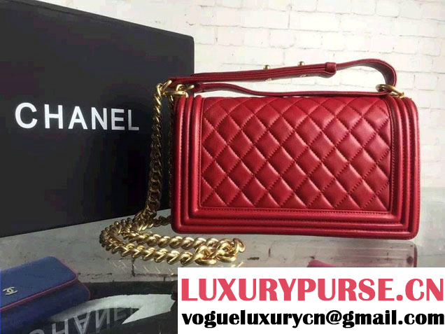Chanel Iridescent Lambskin Boy Flap Shoulder Bag Red with Gold Hardware 2015