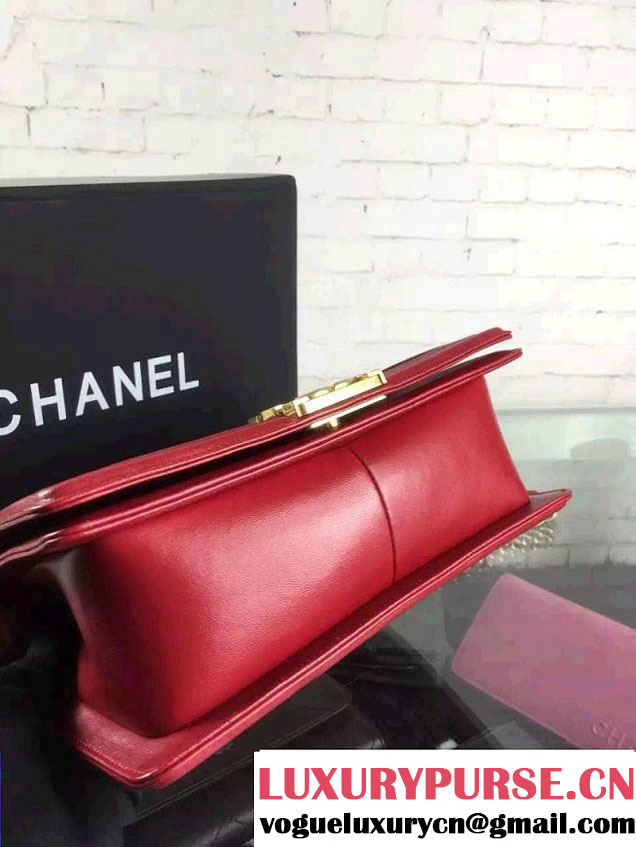 Chanel Iridescent Lambskin Boy Flap Shoulder Bag Red with Gold Hardware 2015