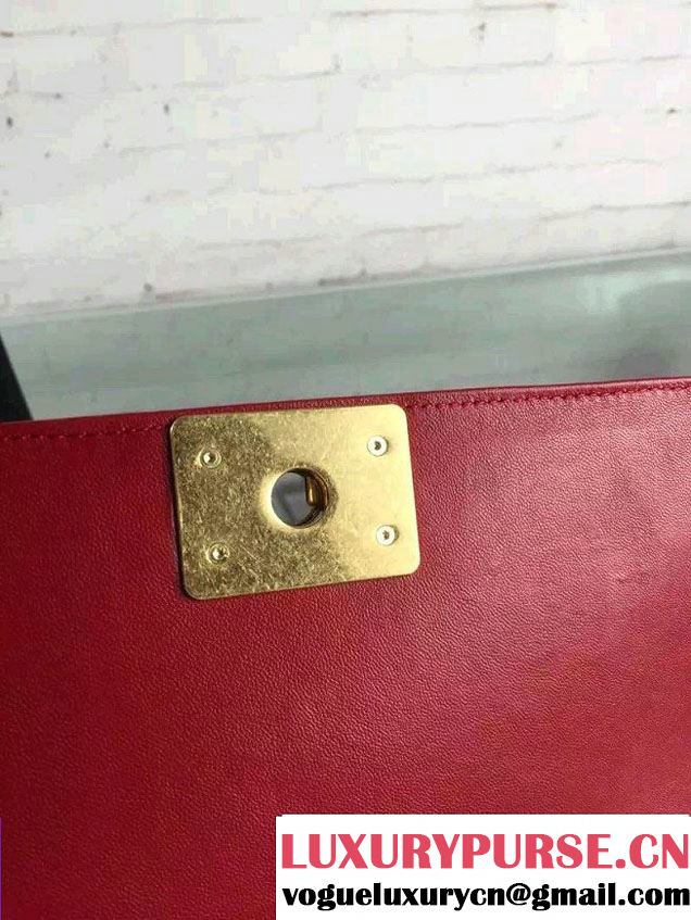 Chanel Iridescent Lambskin Boy Flap Shoulder Bag Red with Gold Hardware 2015