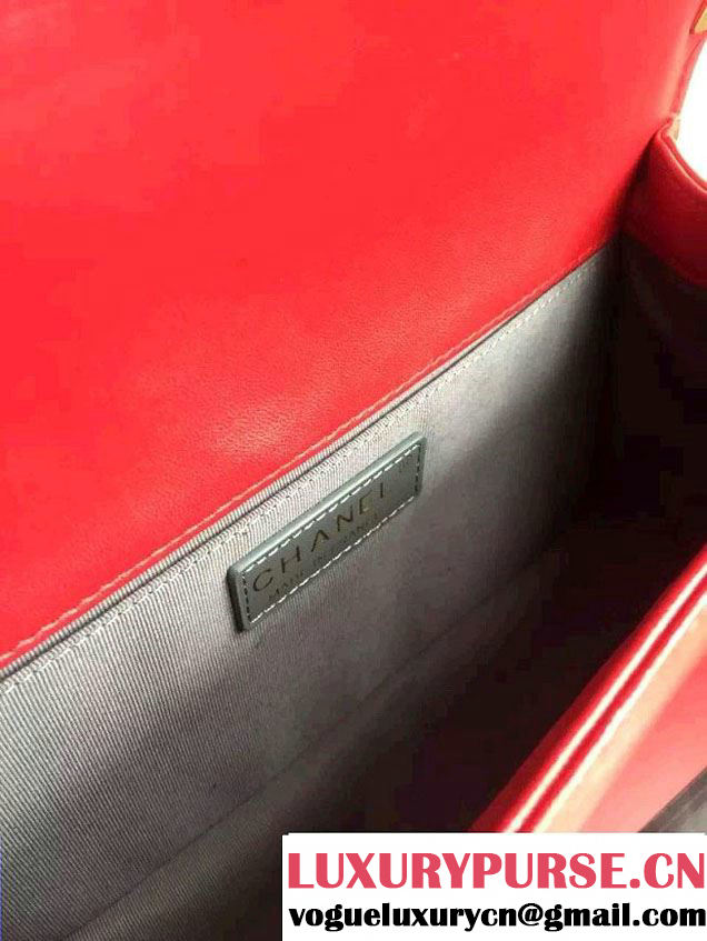 Chanel Iridescent Lambskin Boy Flap Shoulder Bag Red with Gold Hardware 2015