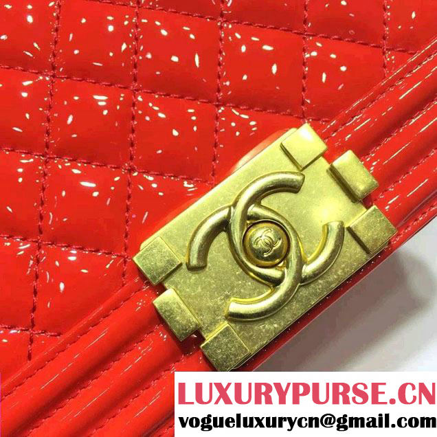Chanel Medium Patent Leather Boy Flap Shoulder Bag Red 2015/2016