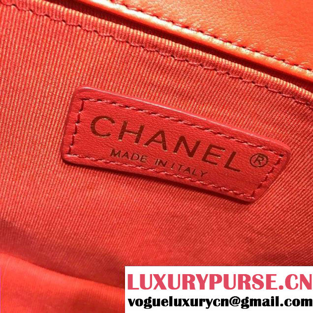 Chanel Medium Patent Leather Boy Flap Shoulder Bag Red 2015/2016