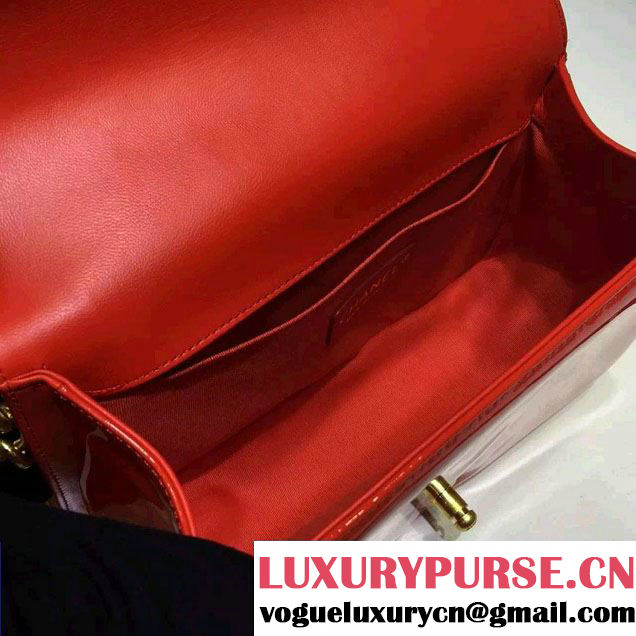 Chanel Medium Patent Leather Boy Flap Shoulder Bag Red 2015/2016