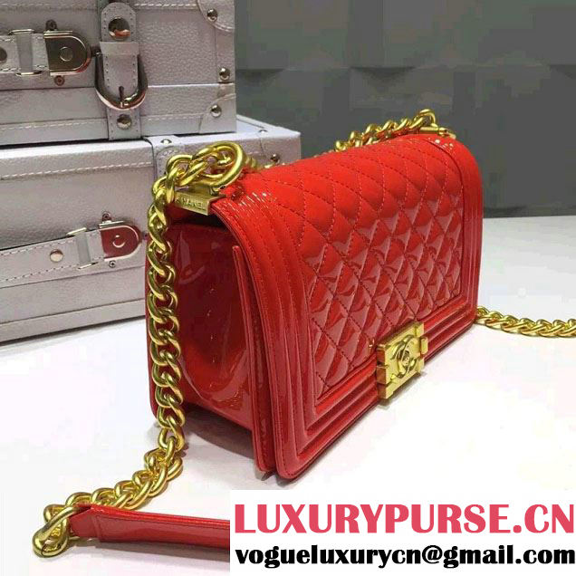 Chanel Medium Patent Leather Boy Flap Shoulder Bag Red 2015/2016