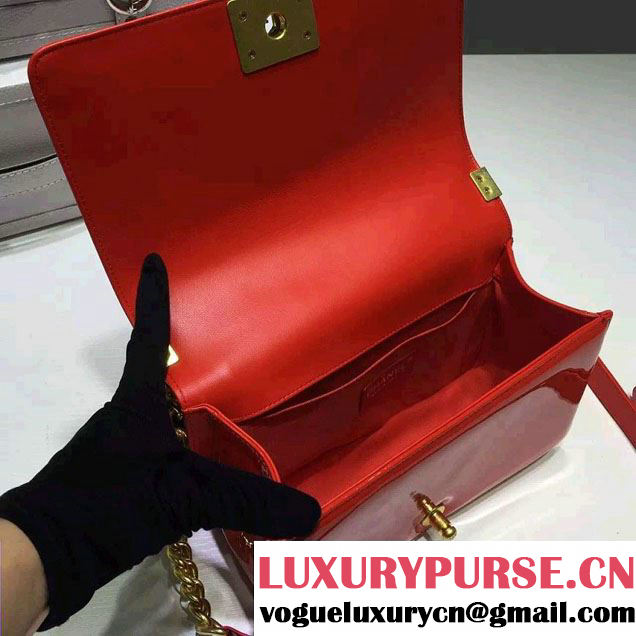 Chanel Medium Patent Leather Boy Flap Shoulder Bag Red 2015/2016