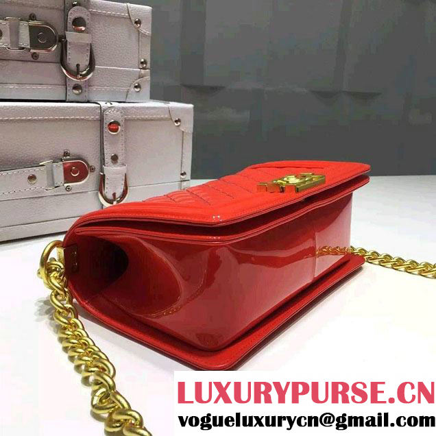 Chanel Medium Patent Leather Boy Flap Shoulder Bag Red 2015/2016