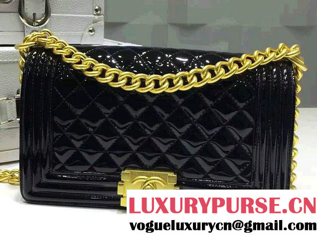 Chanel Medium Patent Leather Boy Flap Shoulder Bag Black 2015/2016