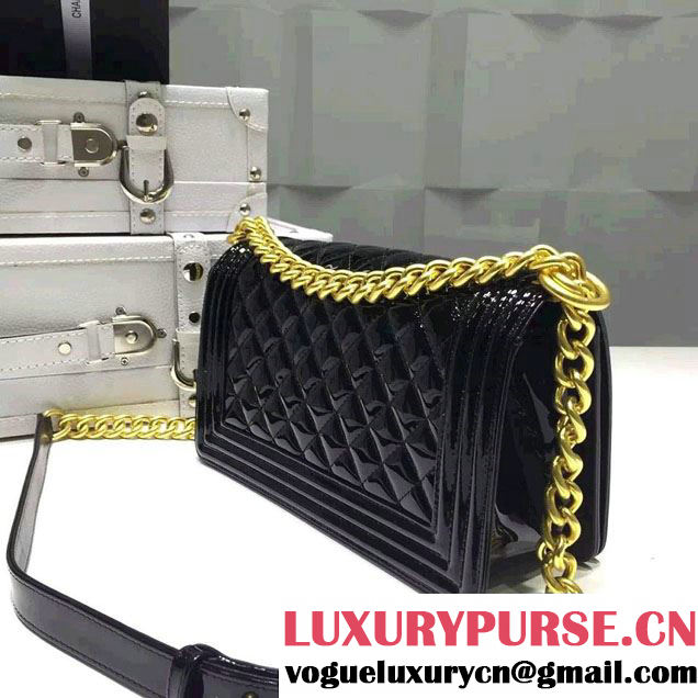 Chanel Medium Patent Leather Boy Flap Shoulder Bag Black 2015/2016