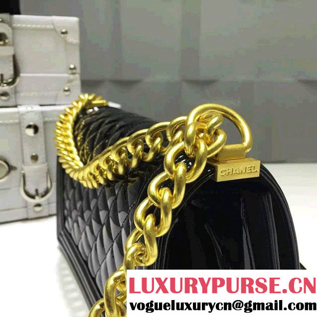 Chanel Medium Patent Leather Boy Flap Shoulder Bag Black 2015/2016