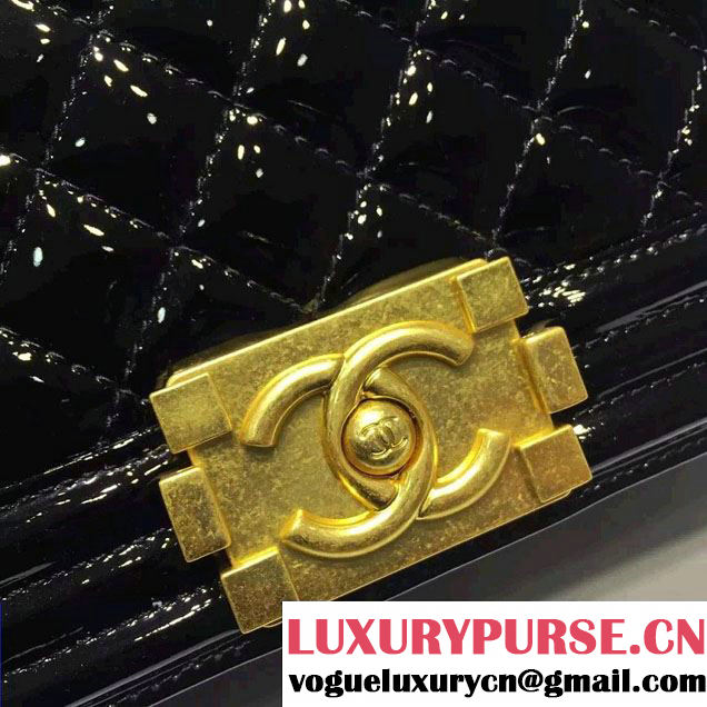 Chanel Medium Patent Leather Boy Flap Shoulder Bag Black 2015/2016