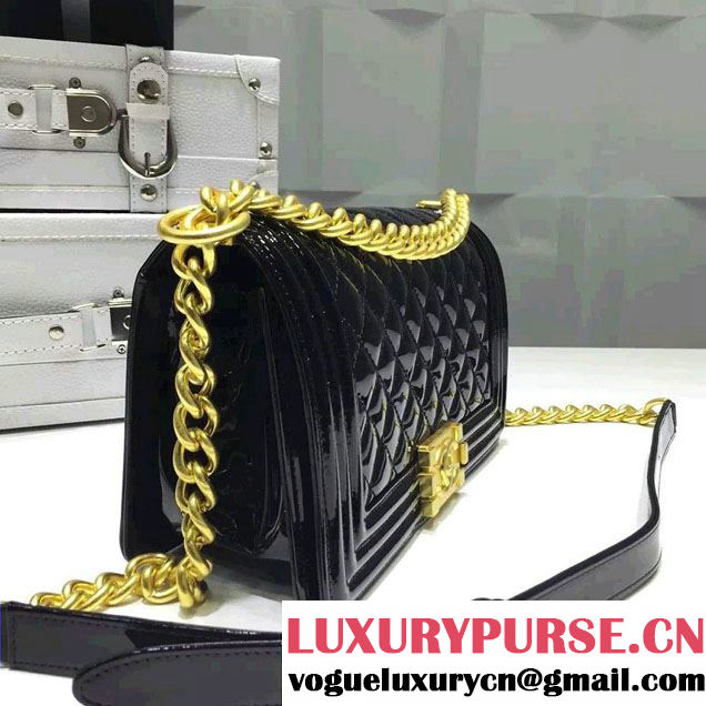 Chanel Medium Patent Leather Boy Flap Shoulder Bag Black 2015/2016