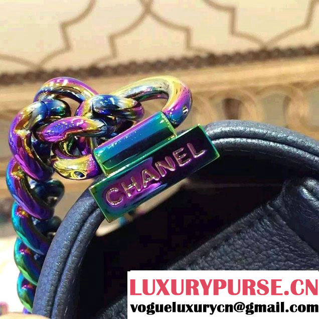 Chanel Iridescent Small Boy Flap Bag Blue with Rainbow Hardware 2015/2016