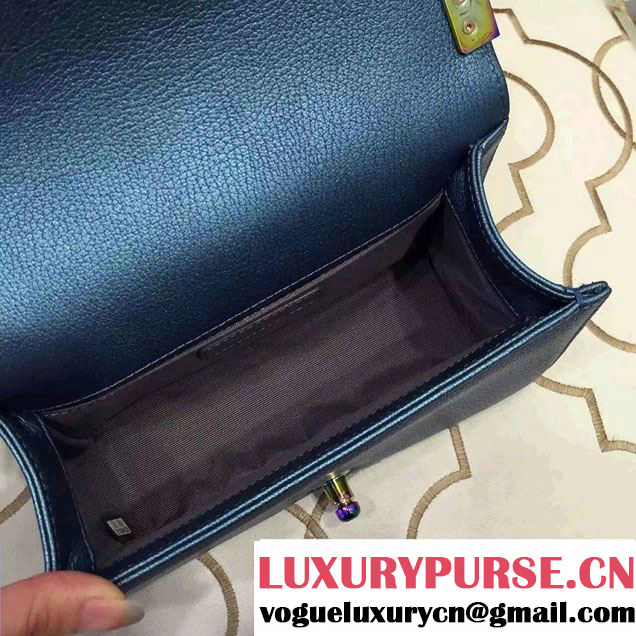 Chanel Iridescent Small Boy Flap Bag Blue with Rainbow Hardware 2015/2016