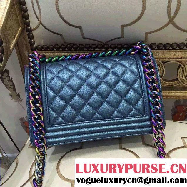 Chanel Iridescent Small Boy Flap Bag Blue with Rainbow Hardware 2015/2016