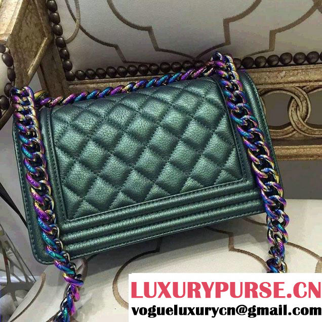 Chanel Iridescent Small Boy Flap Bag Green with Rainbow Hardware 2015/2016