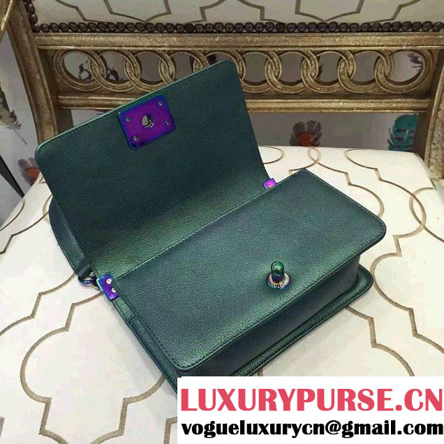 Chanel Iridescent Small Boy Flap Bag Green with Rainbow Hardware 2015/2016