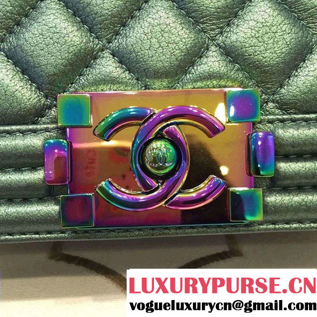 Chanel Iridescent Small Boy Flap Bag Green with Rainbow Hardware 2015/2016