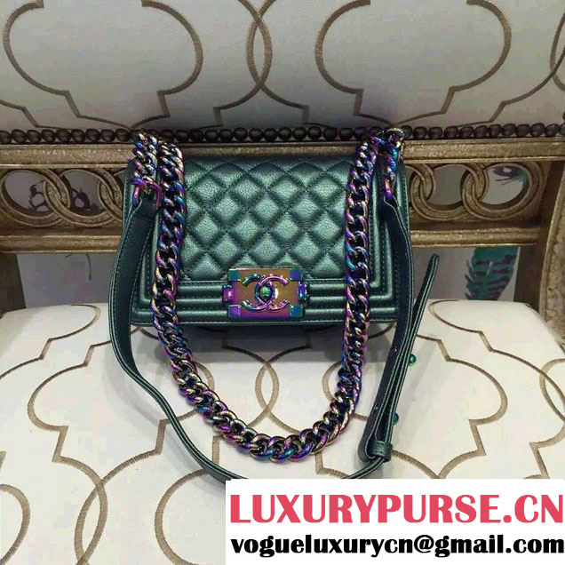 Chanel Iridescent Small Boy Flap Bag Green with Rainbow Hardware 2015/2016