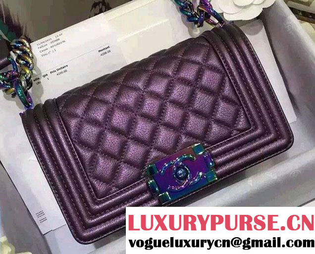 Chanel Iridescent Small Boy Flap Bag Purple with Rainbow Hardware 2015/2016