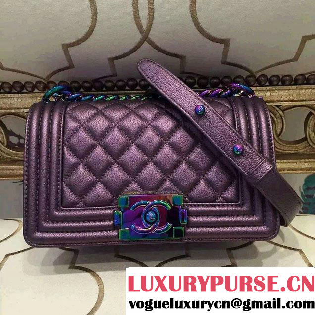Chanel Iridescent Small Boy Flap Bag Purple with Rainbow Hardware 2015/2016