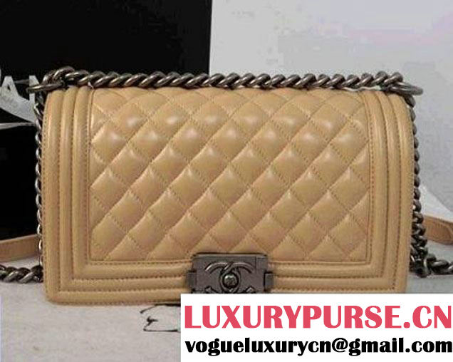 Chanel Medium Boy Flap Shoulder Bag A67086 in Lambskin Leather Apricot