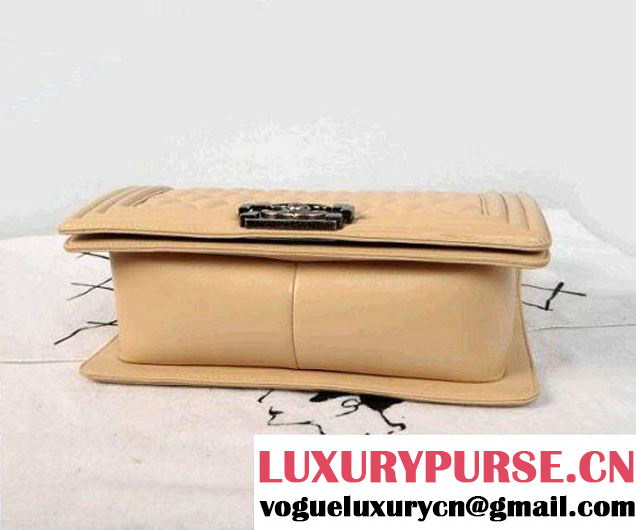 Chanel Medium Boy Flap Shoulder Bag A67086 in Lambskin Leather Apricot
