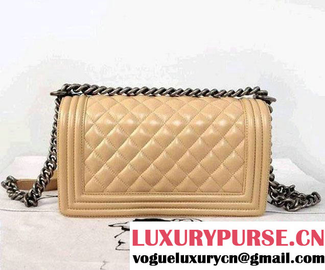 Chanel Medium Boy Flap Shoulder Bag A67086 in Lambskin Leather Apricot
