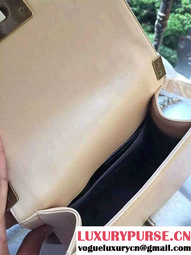 Chanel Small Boy Flap Shoulder Bag in Lambskin Leather Apricot