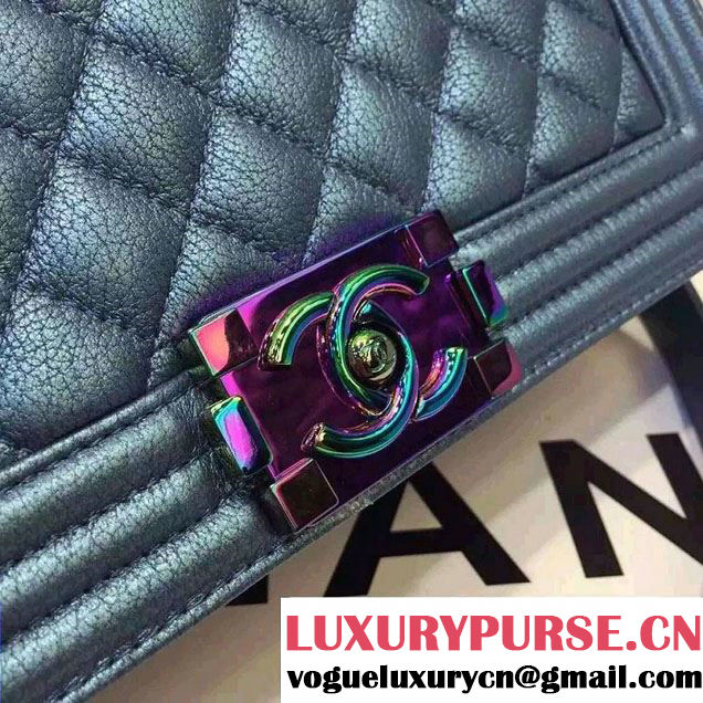 Chanel Iridescent Boy Flap Bag Blue with Rainbow Hardware 2015/2016