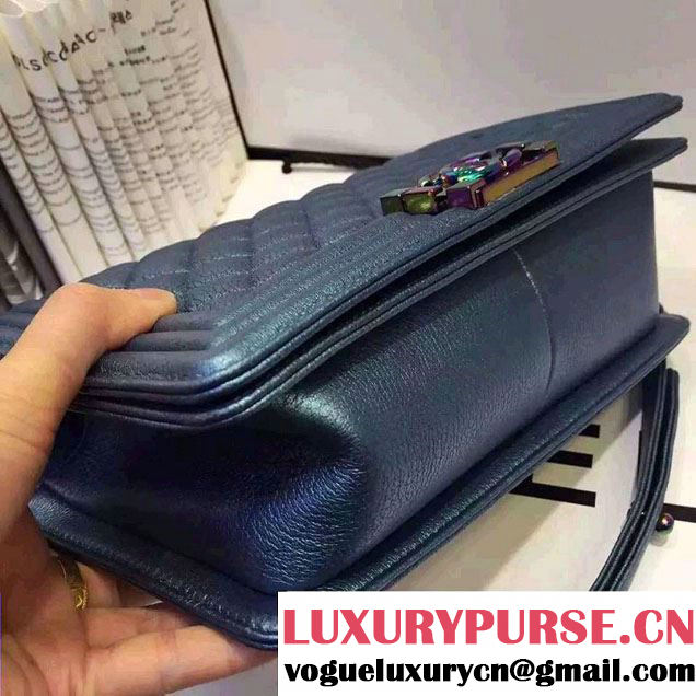 Chanel Iridescent Boy Flap Bag Blue with Rainbow Hardware 2015/2016