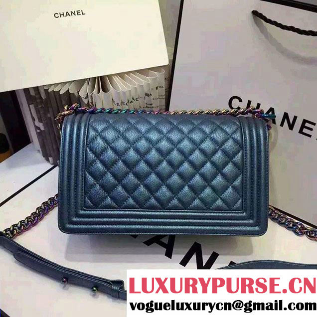 Chanel Iridescent Boy Flap Bag Blue with Rainbow Hardware 2015/2016
