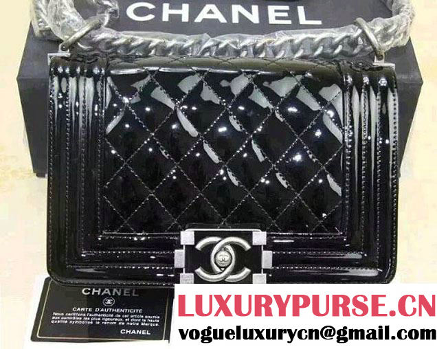 Chanel Patent Leather Small Boy Flap Shoulder Bag Black