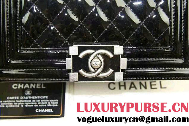 Chanel Patent Leather Small Boy Flap Shoulder Bag Black