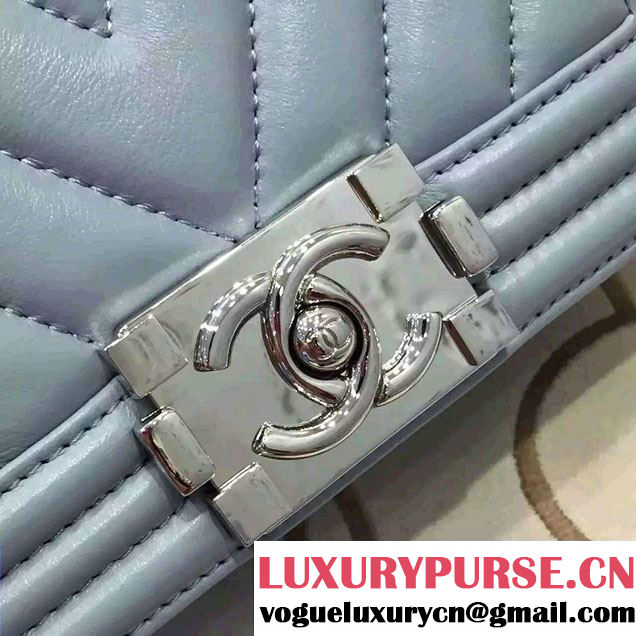 Chanel Shine Hardware Calfskin Boy Chevron Flap Small Bag Sky Blue 2016
