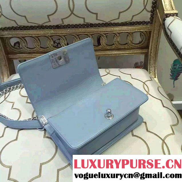 Chanel Shine Hardware Calfskin Boy Chevron Flap Small Bag Sky Blue 2016