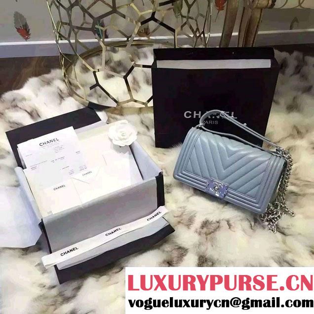 Chanel Shine Hardware Calfskin Boy Chevron Flap Small Bag Sky Blue 2016