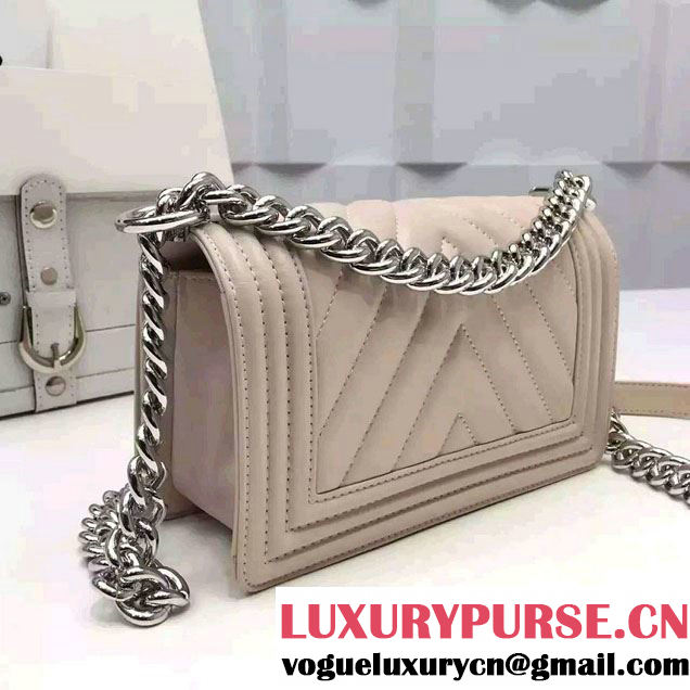 Chanel Shine Hardware Calfskin Boy Chevron Flap Small Bag Light Apricot 2016