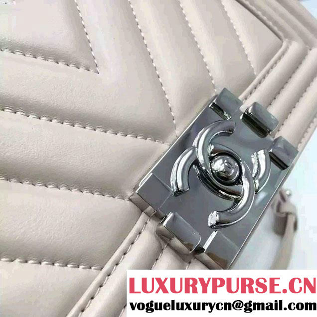 Chanel Shine Hardware Calfskin Boy Chevron Flap Small Bag Light Apricot 2016