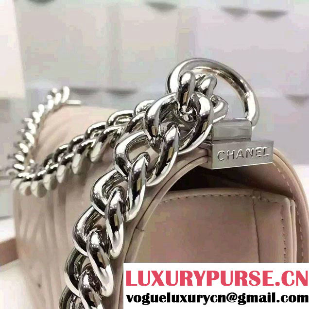 Chanel Shine Hardware Calfskin Boy Chevron Flap Small Bag Light Apricot 2016
