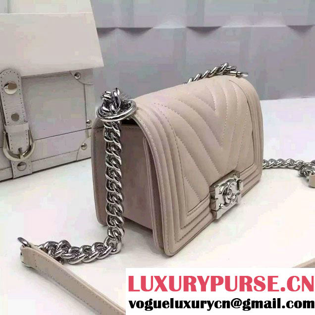 Chanel Shine Hardware Calfskin Boy Chevron Flap Small Bag Light Apricot 2016