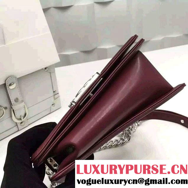 Chanel Shine Hardware Calfskin Boy Chevron Flap Small Bag Burgundy 2016