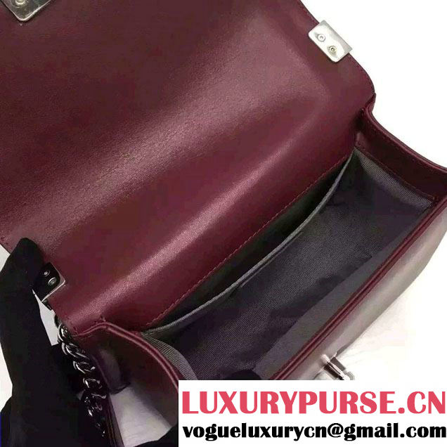 Chanel Shine Hardware Calfskin Boy Chevron Flap Small Bag Burgundy 2016